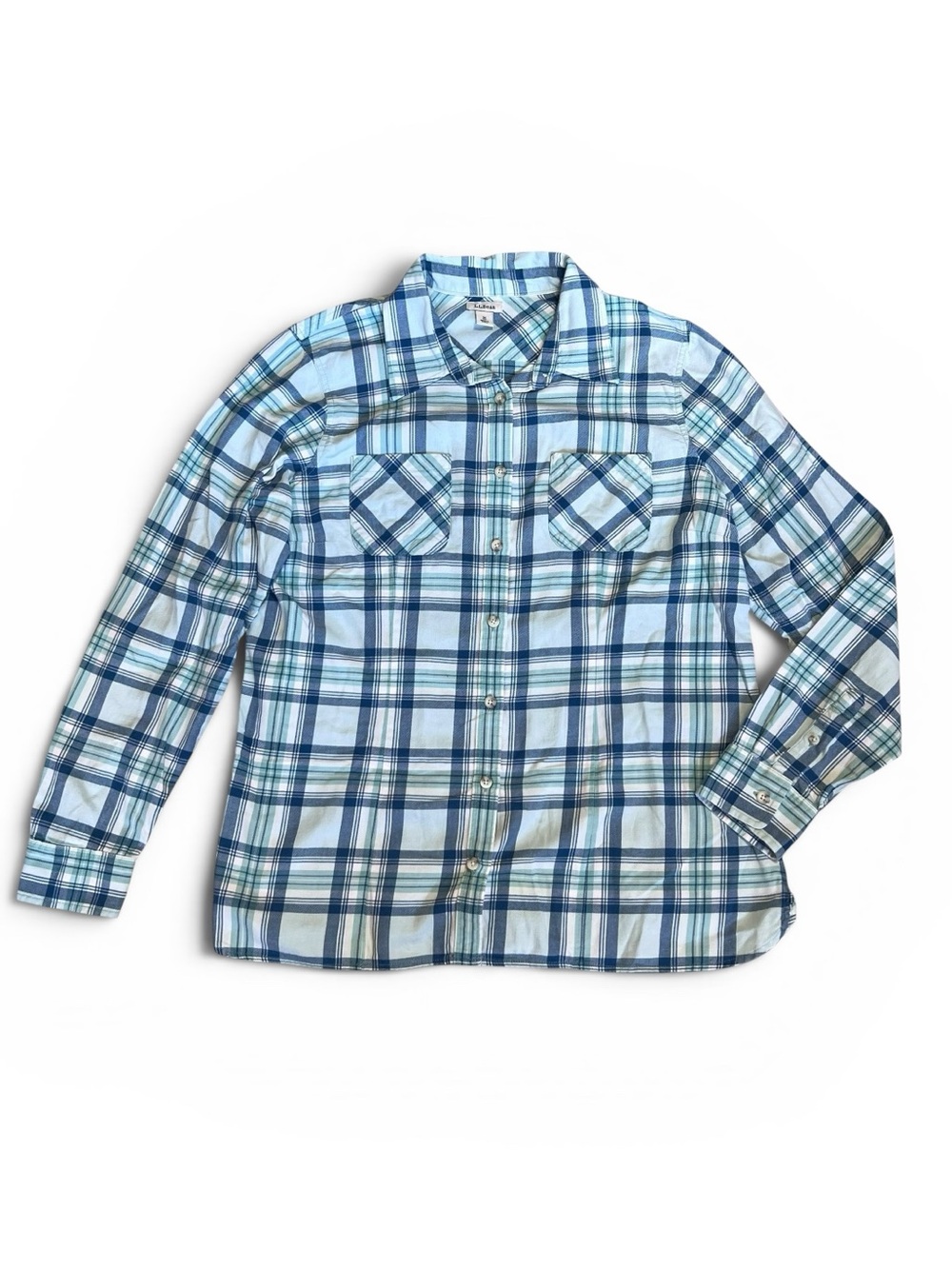 L.L. Bean Women’s Sz M Blue Plaid Cotton Flannel Button Front Shirt
